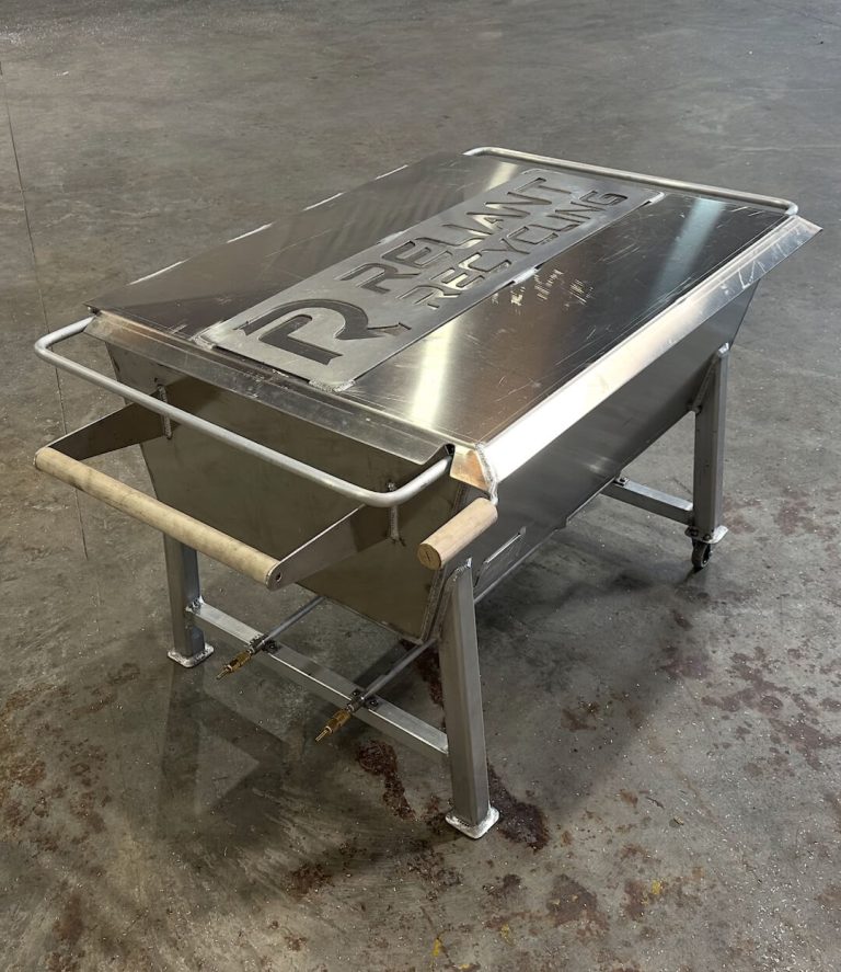 Reliant Recycling aluminum table cart with handles, side view